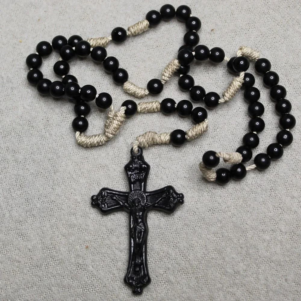 Unbranded Rosary‎ Prayer Beads Unisex OS Black Excellent Crucifix Knotted Cord